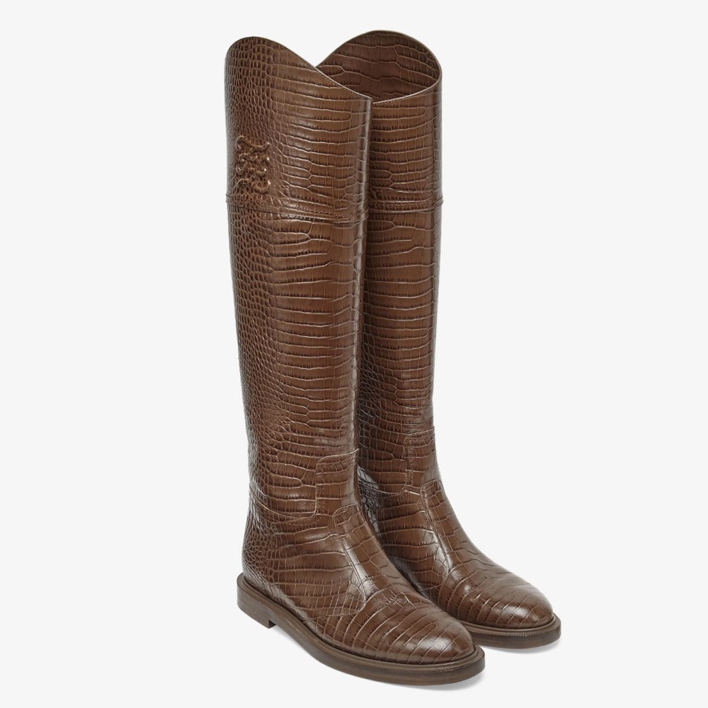 FENDI BNIB Croc-Embossed Leather Knee High Boots size 39